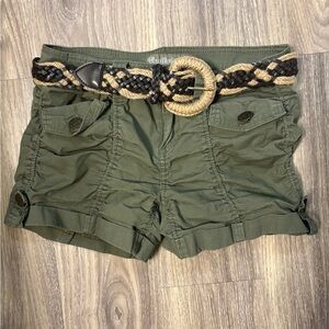 Y2K Vanilla Star Green Cargo Shorts with Braided Belt